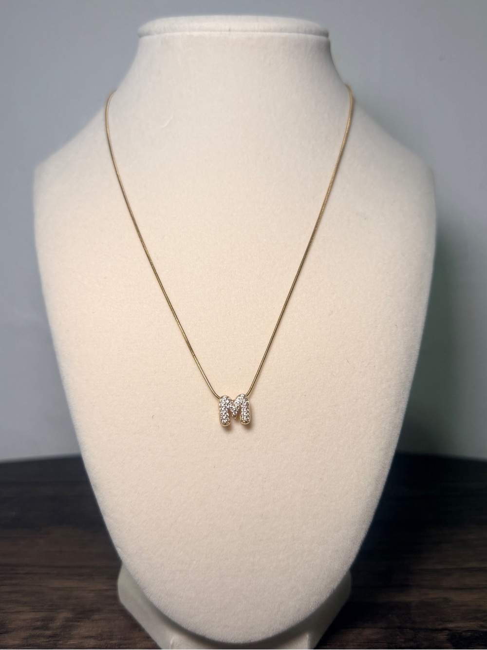 Gold Initial M Pendant Necklace with Crystal Accents